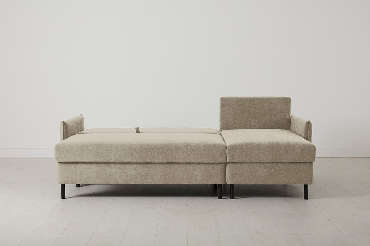 3-Seater Right Chaise Sofa Bed with Storage in cream chenille
