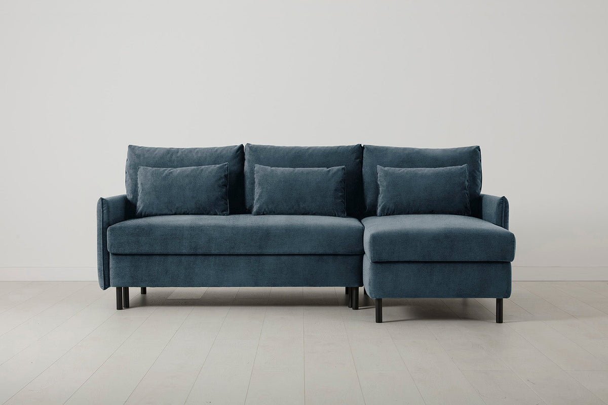 3-Seater Right Chaise Sofa Bed with Storage in blue chenille