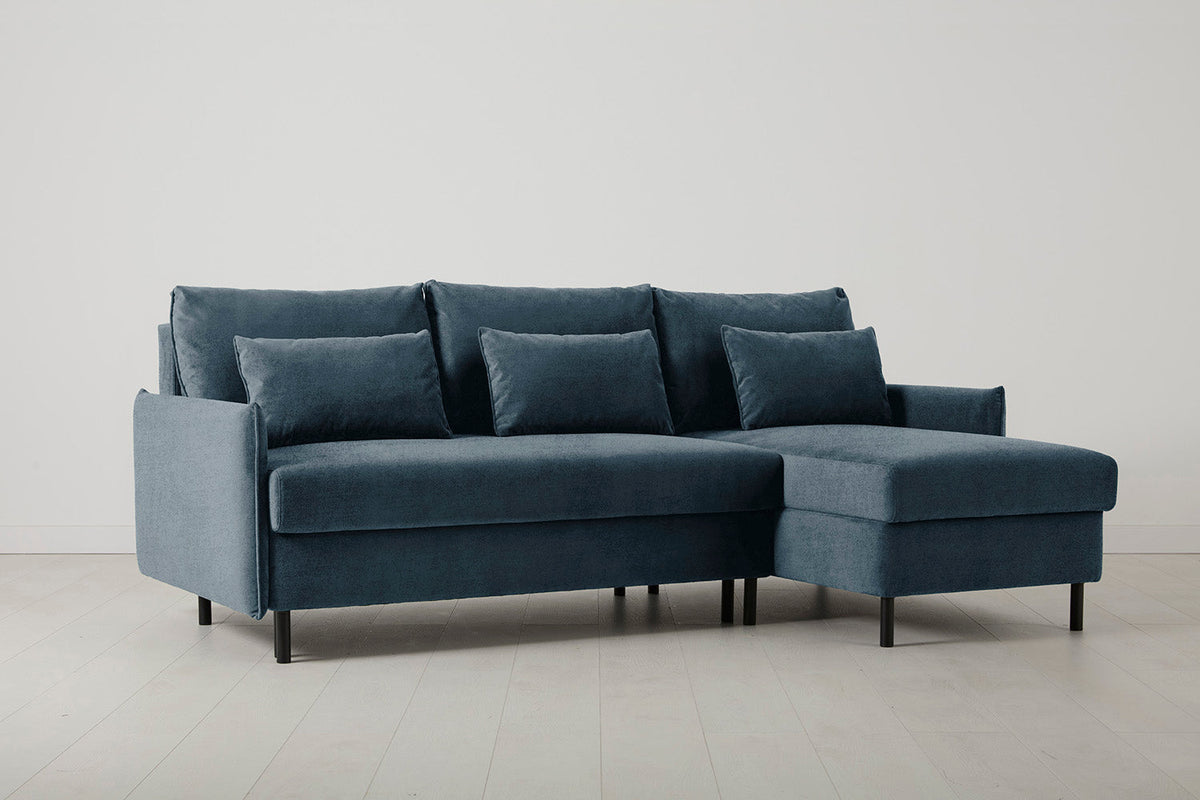 Model 12 Dreisitzer-Schlafsofa mit Chaiselongue rechts, Wasserblau
