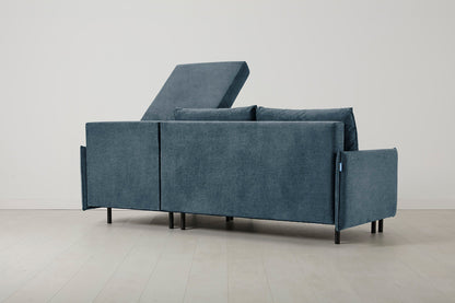 3-Seater Right Chaise Sofa Bed with Storage in blue chenille