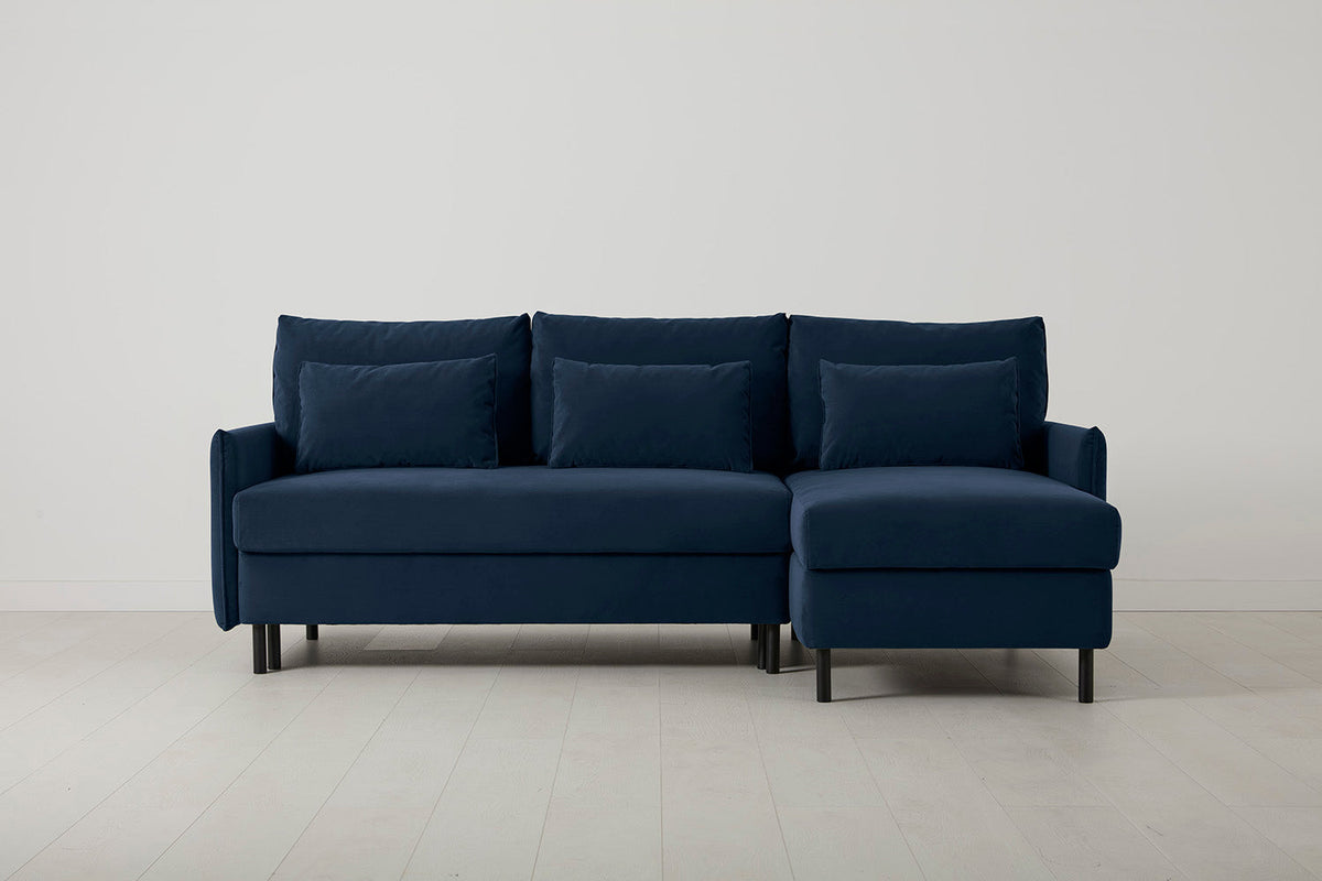 Model 12 Dreisitzer-Schlafsofa mit Chaiselongue rechts, Indigo