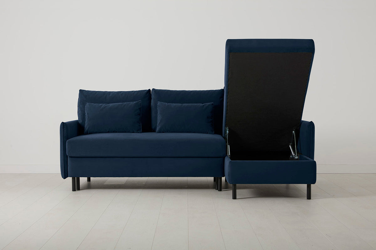 Model 12 Dreisitzer-Schlafsofa mit Chaiselongue rechts, Indigo