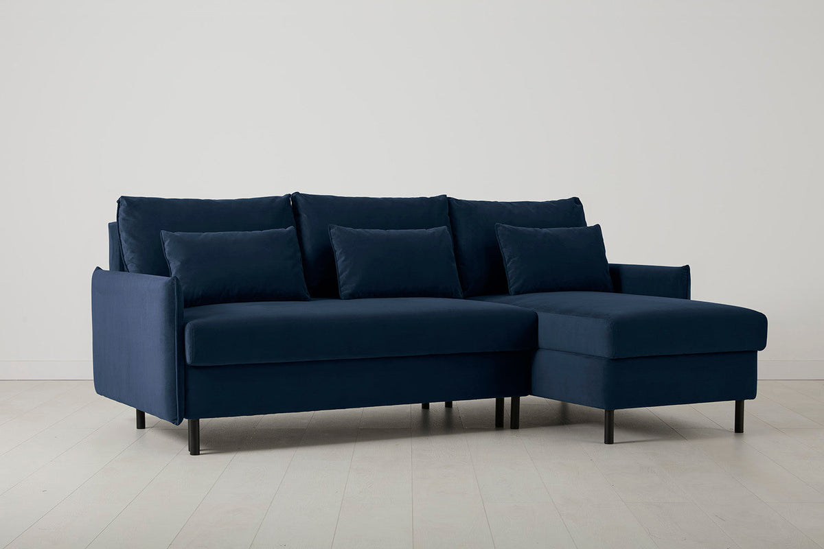 Model 12 Dreisitzer-Schlafsofa mit Chaiselongue rechts, Indigo
