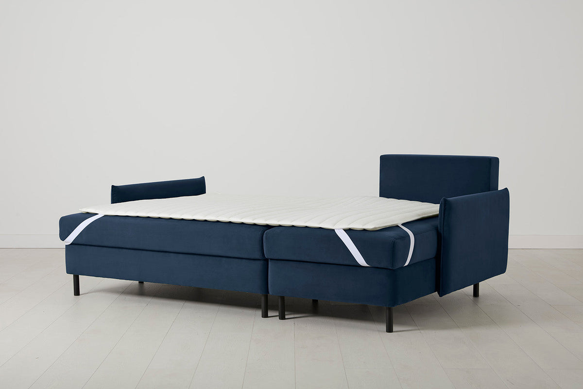3-Seater Right Chaise Sofa Bed with Storage in blue velvet