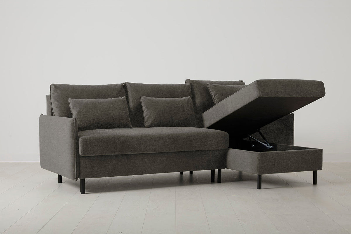 3-Seater Right Chaise Sofa Bed with Storage in grey chenille