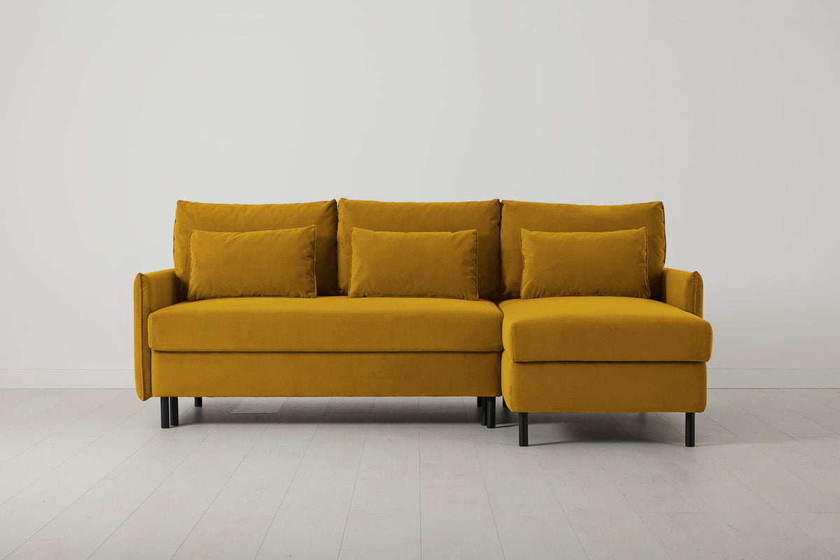 Model 12 Sofa Bed with Storage 3 Seater Right Chaise, Mustard