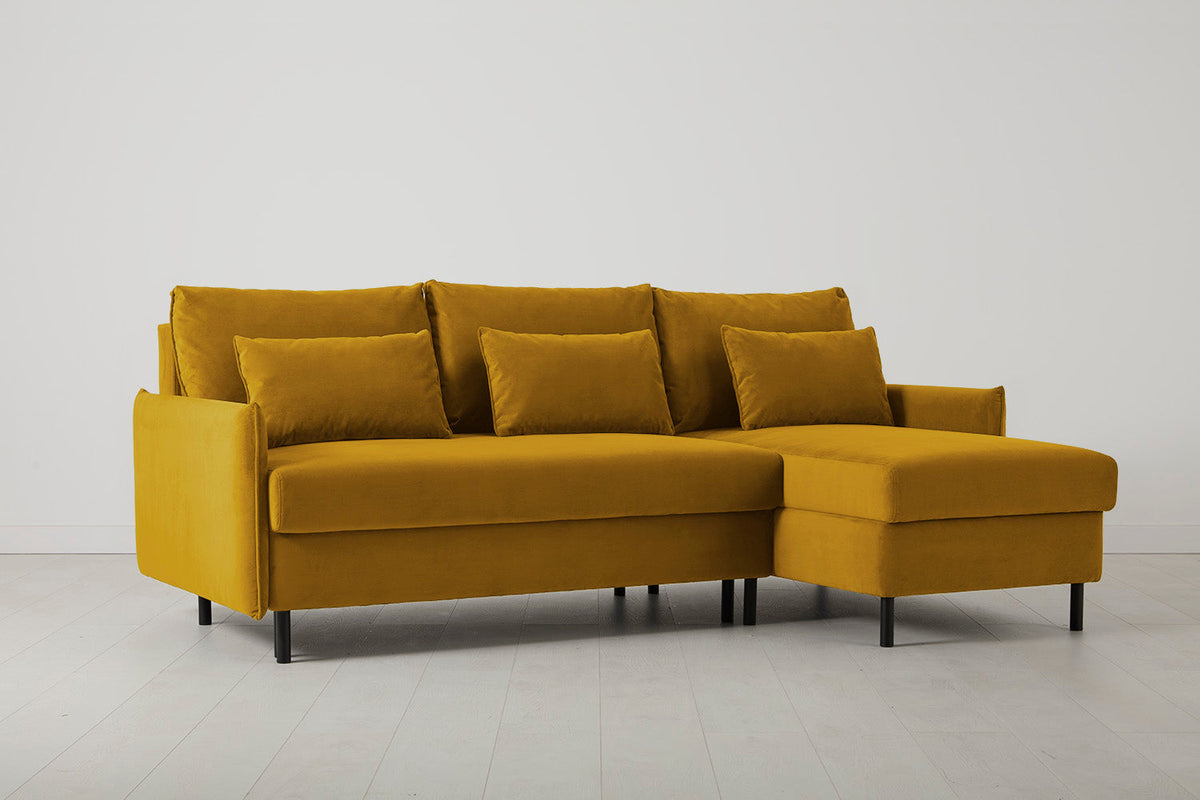 Model 12 Sofa Bed with Storage 3 Seater Right Chaise, Mustard