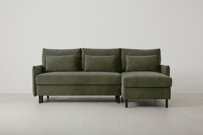 3-Seater Right Chaise Sofa Bed with Storage in green chenille