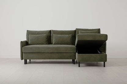 3-Seater Right Chaise Sofa Bed with Storage in green chenille