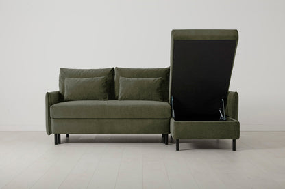 3-Seater Right Chaise Sofa Bed with Storage in green chenille