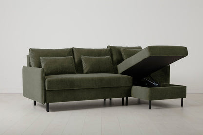 3-Seater Right Chaise Sofa Bed with Storage in green chenille