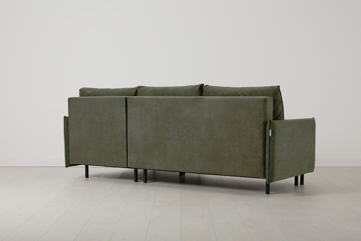 3-Seater Right Chaise Sofa Bed with Storage in green chenille