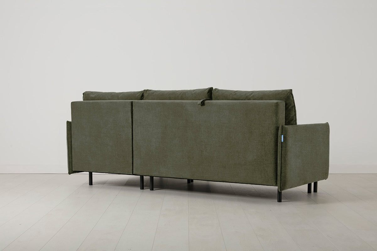 3-Seater Right Chaise Sofa Bed with Storage in green chenille