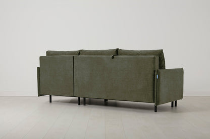 3-Seater Right Chaise Sofa Bed with Storage in green chenille