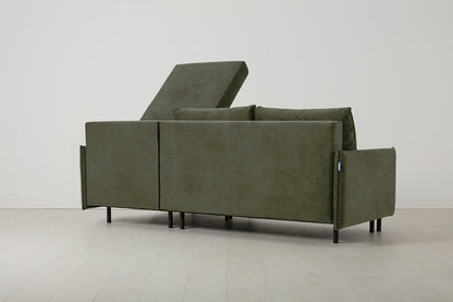 3-Seater Right Chaise Sofa Bed with Storage in green chenille