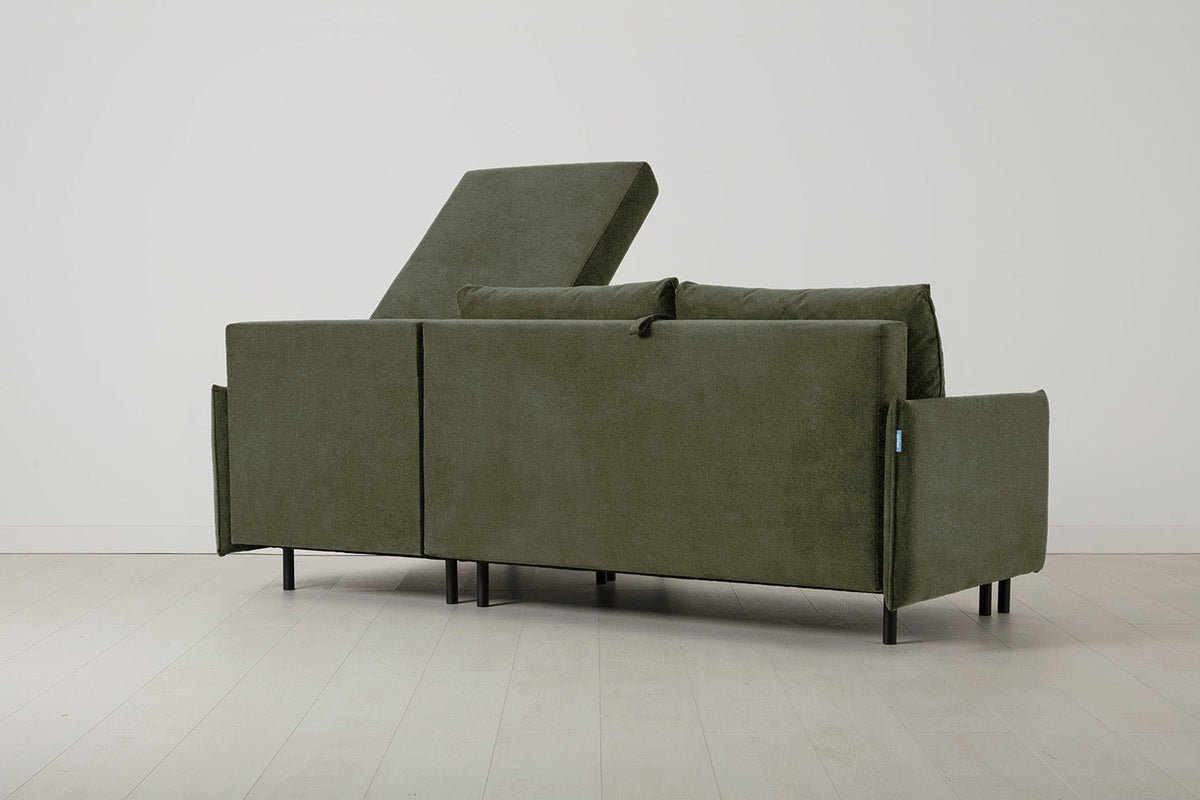 3-Seater Right Chaise Sofa Bed with Storage in green chenille