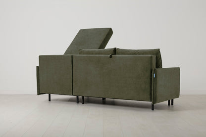 3-Seater Right Chaise Sofa Bed with Storage in green chenille