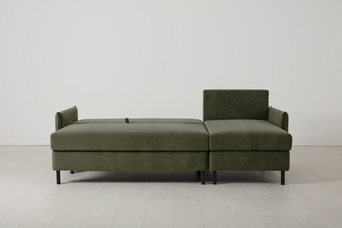 3-Seater Right Chaise Sofa Bed with Storage in green chenille