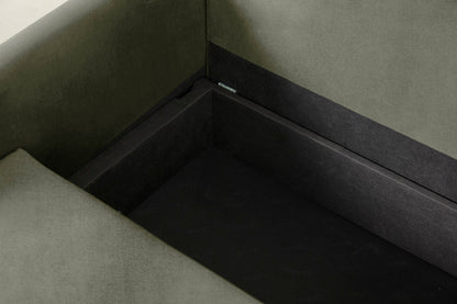 3-Seater Right Chaise Sofa Bed with Storage in green chenille