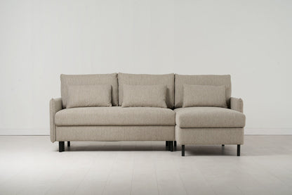 Model 12 Dreisitzer-Schlafsofa mit Chaiselongue rechts, Steingrau
