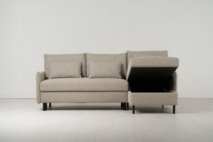 Model 12 Dreisitzer-Schlafsofa mit Chaiselongue rechts, Steingrau