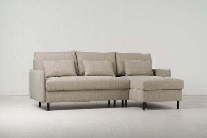 Model 12 Dreisitzer-Schlafsofa mit Chaiselongue rechts, Steingrau
