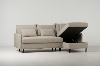Model 12 Dreisitzer-Schlafsofa mit Chaiselongue rechts, Steingrau