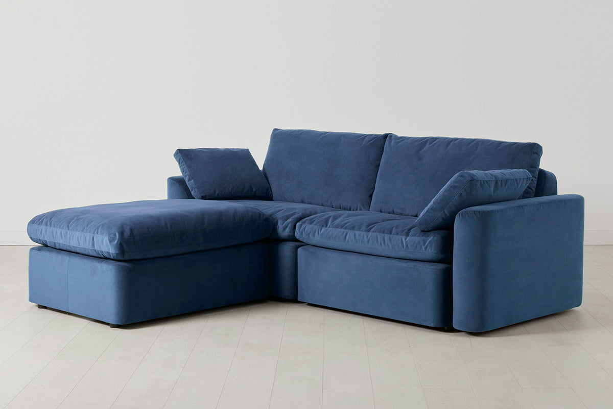 Model 13 Dreisitzer-Sofa mit Caiselongue links, Blaugrün