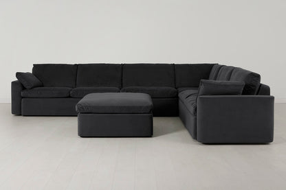 Model 13 Großes Ecksofa mit Polsterhocker, Dunkelgrau