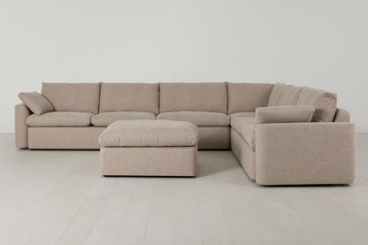 Model 13 Großes Ecksofa mit Polsterhocker, Steingrau
