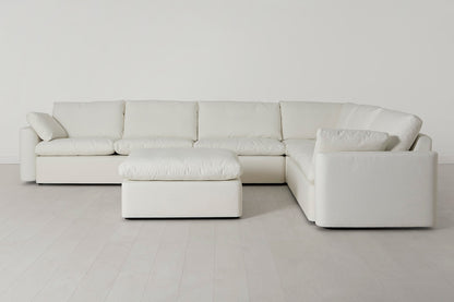 Model 13 Großes Ecksofa mit Polsterhocker, Weiß