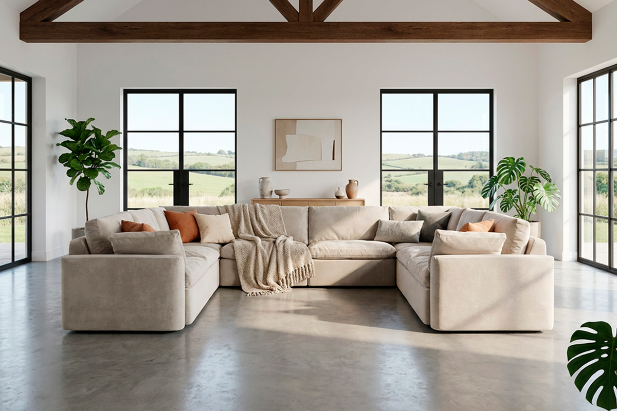 Model 13 U-Form Sofa, KreideweiÃŸ
