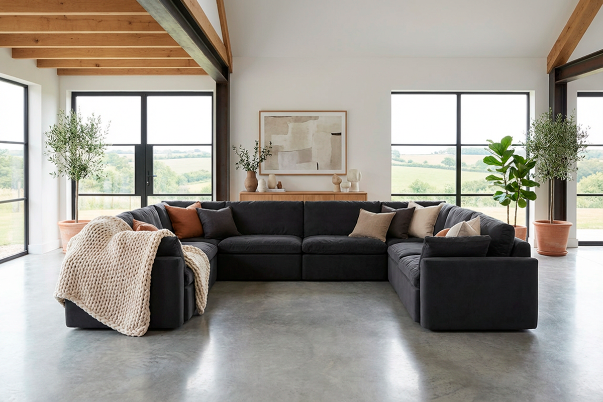 Model 13 U-Form Sofa, Dunkelgrau