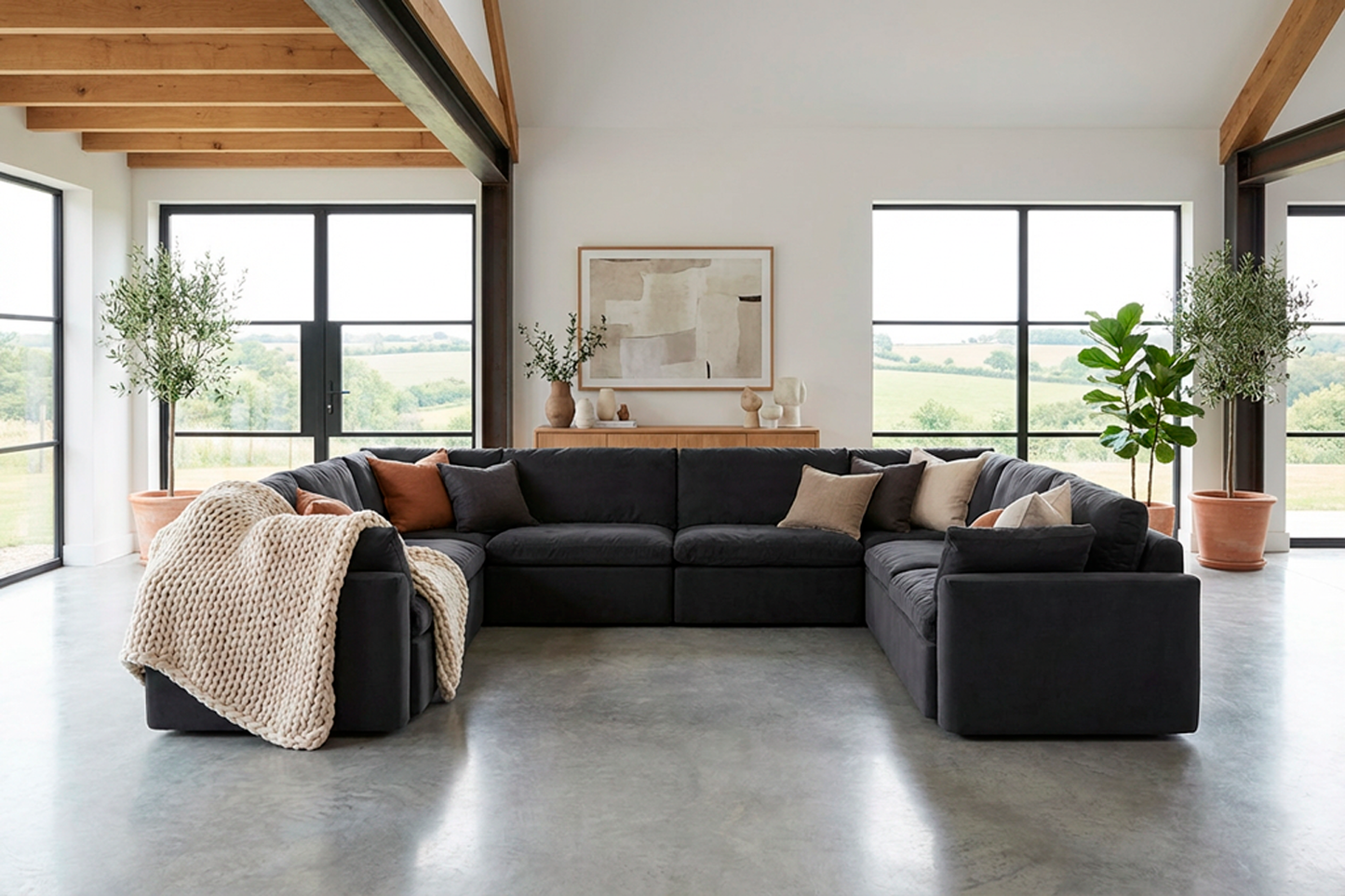 Model 13 U-Form Sofa, Dunkelgrau