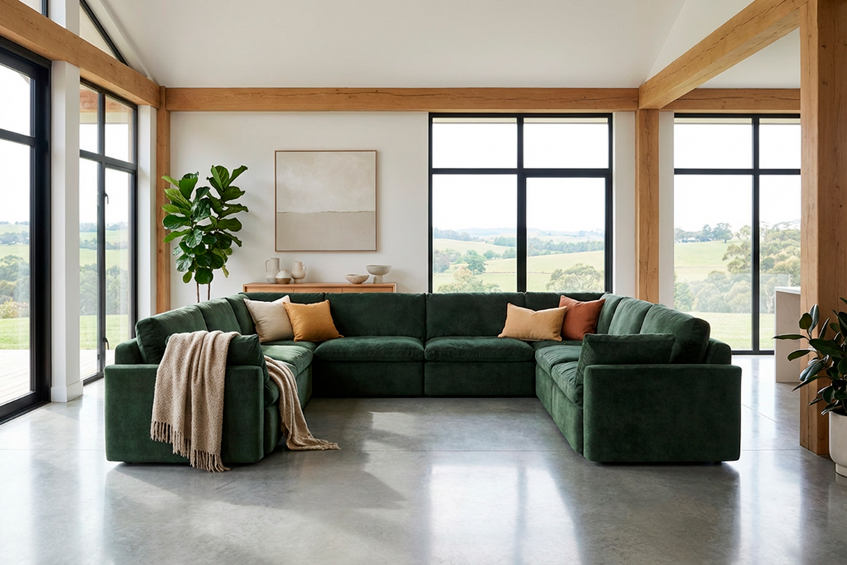 Model 13 U-Form Sofa, Tannengrün