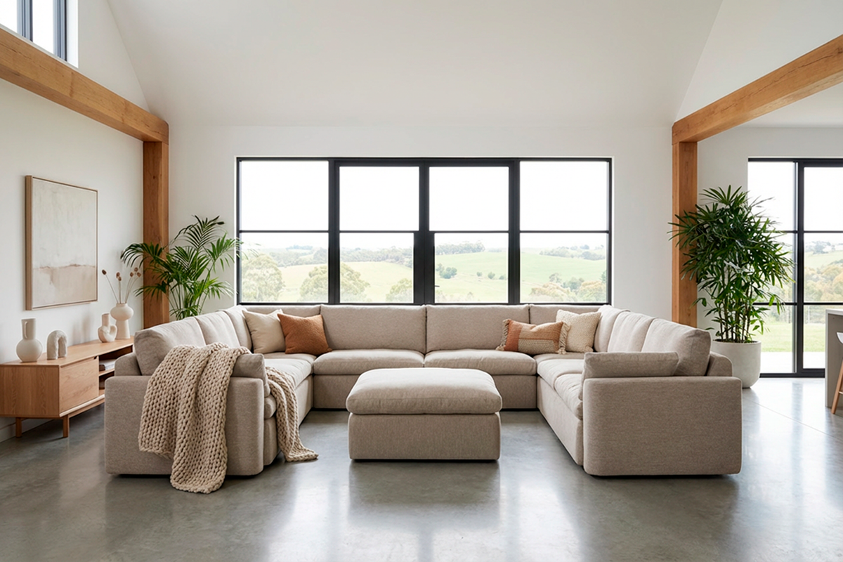 Model 13 U-Form Sofa, Steingrau