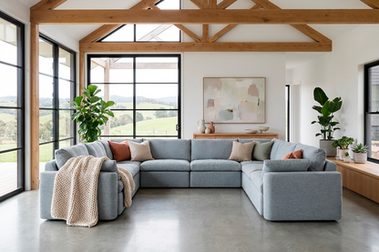 Model 13 U-Form Sofa, Meerglasblau