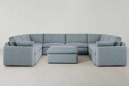 Model 13 U-Form Sofa mit Polsterhocker, Meerglasblau