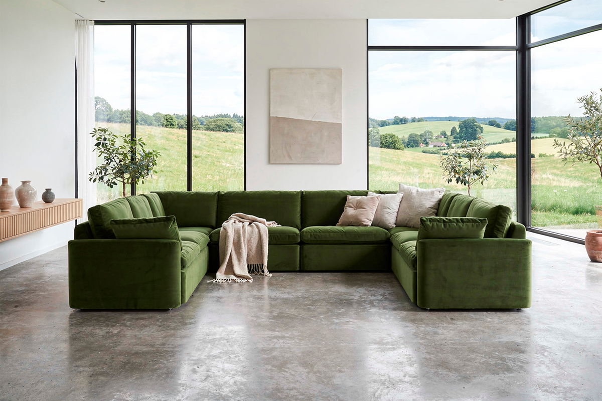 Model 13 U-Form Sofa, Laubgrün