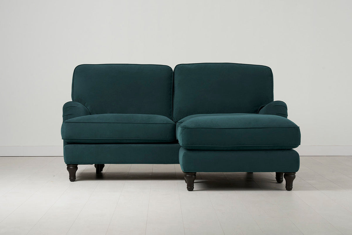 Model 15 Zweisitzer Sofa mit Hocker, Eisvogelblau