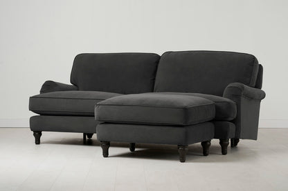 Model 15 Dreisizter Sofa mit Hocker, Dunkelgrau