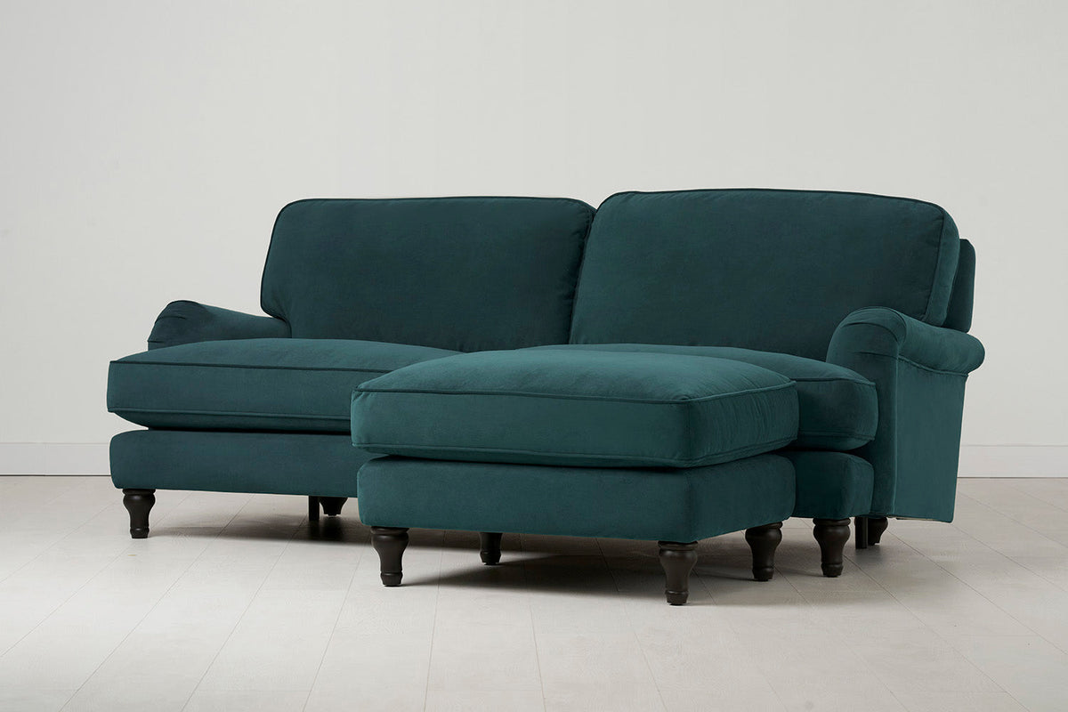 Model 15 Dreisizter Sofa mit Hocker, Eisvogelblau