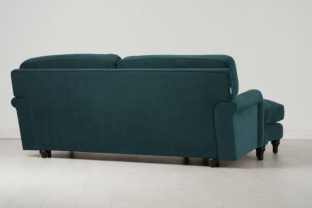 Model 15 Dreisizter Sofa mit Hocker, Eisvogelblau