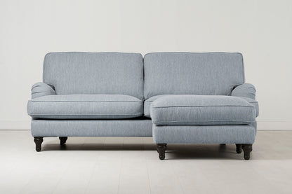 Model 15 Dreisizter Sofa mit Hocker, Meerglasblau