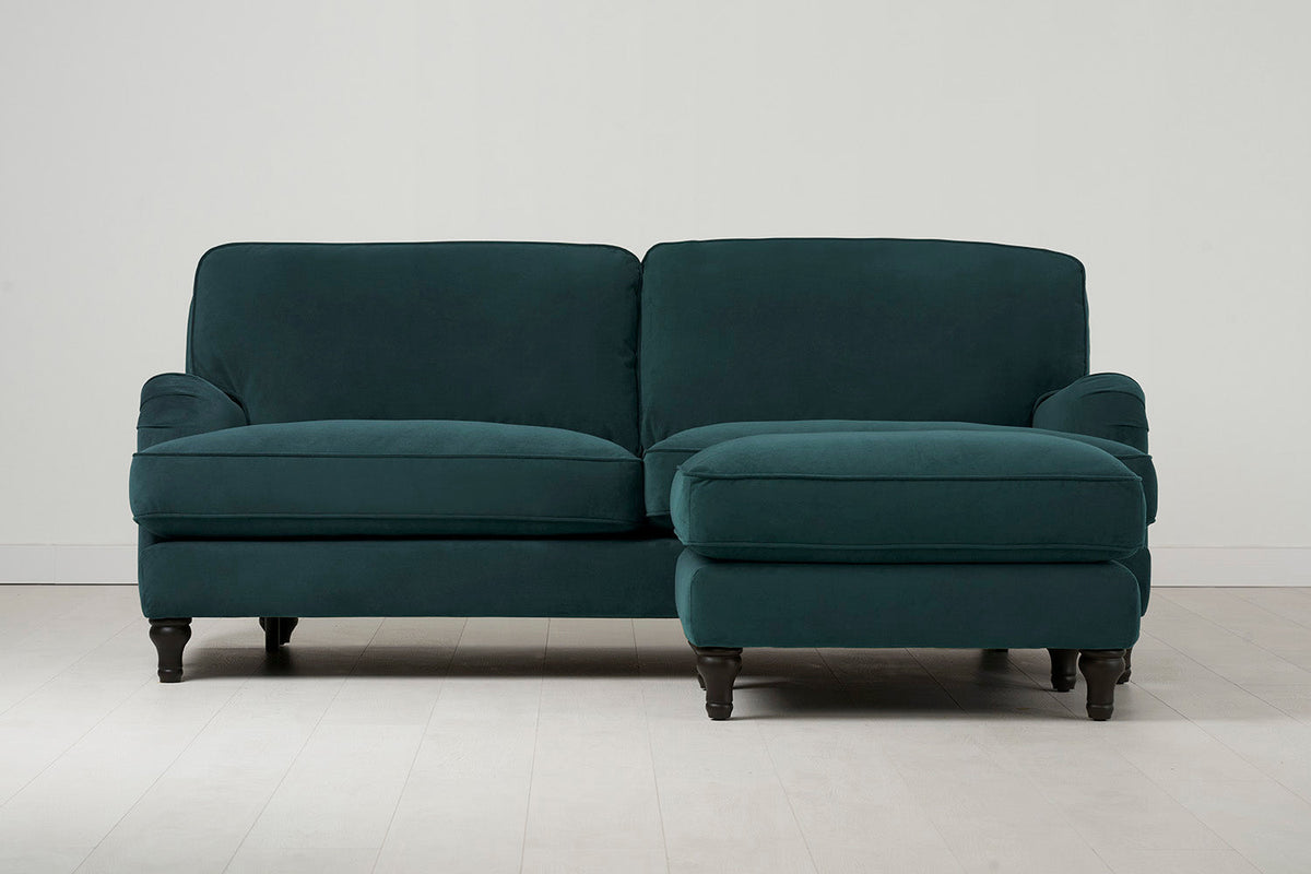 Model 15 Dreisizter Sofa mit Hocker, Eisvogelblau
