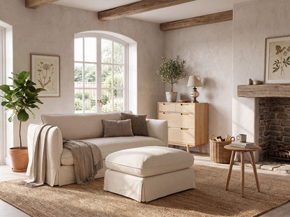 Model 18 Zweisitzer-Sofa mit Polsterhocker, Nougat