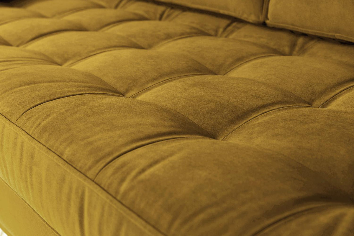 Model 02 Zweisitzer Sofa mit Hocker, Senfgelb