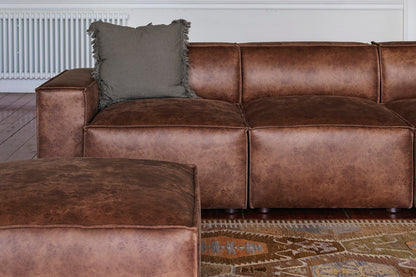 Dreisitzer-Sofa Model 03 mit Chaiselongue links, Kastanienbraun