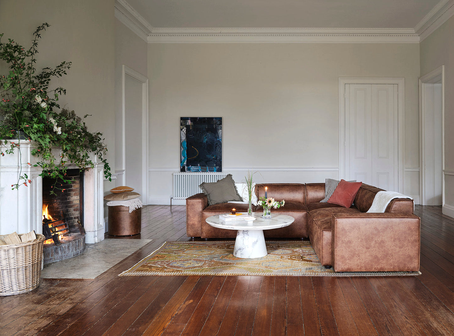 Model 03 Corner Sofa with Ottoman, Chestnut
