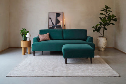Model 05 Dreisizter Sofa mit Hocker, Eisvogelblau